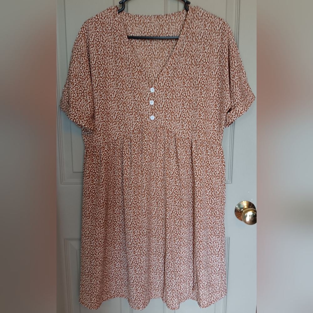 Shein Women's Babydoll Dress - Brown/White - Size Medium